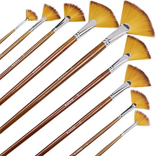 Artist Fan Paint Brushes Set 9pcs Soft AntiShedding Nylon Hair Wood Long Handle Paint Brush Set for Acrylic Watercolor Oil Gouche Painting
