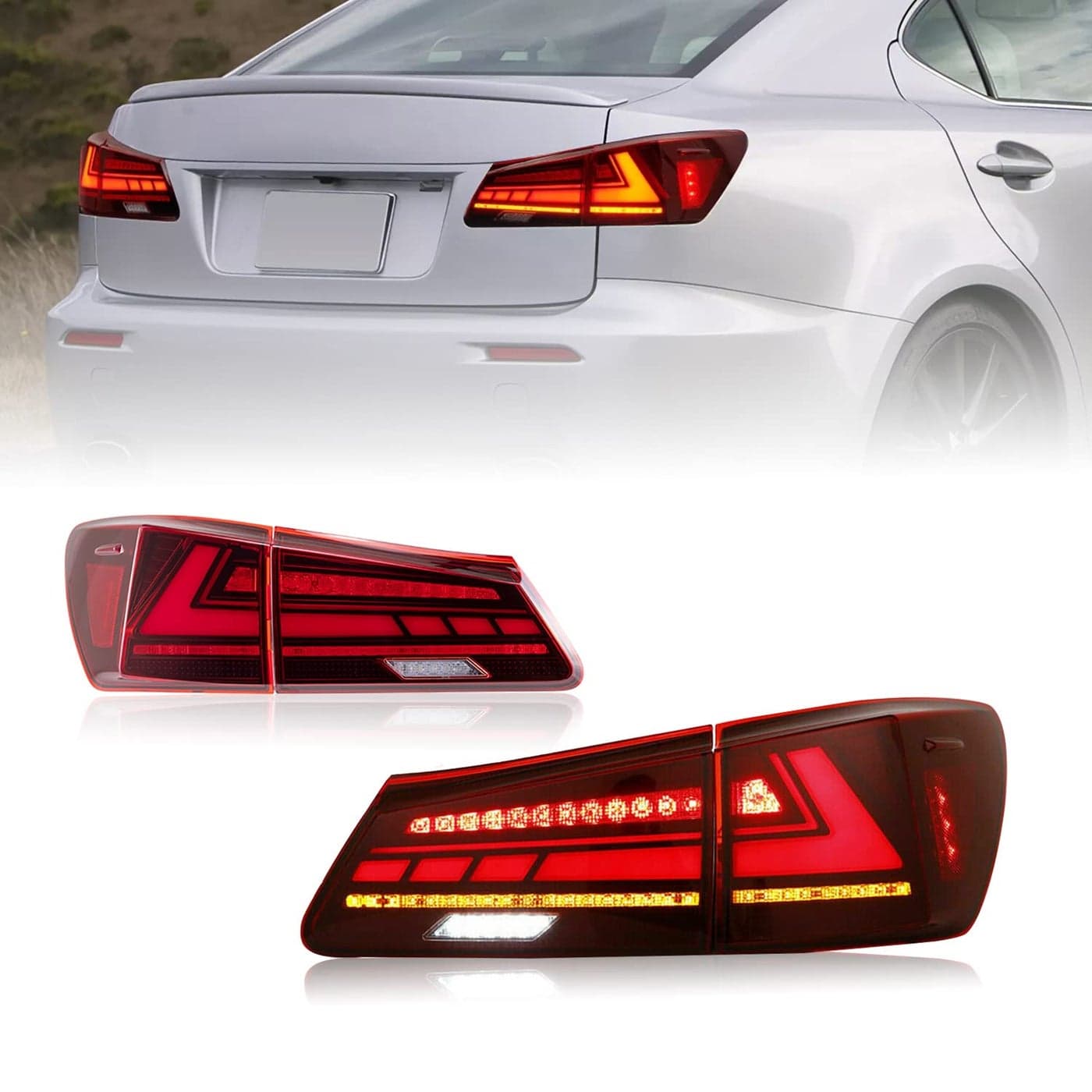 HCmotion Tail lights Assembly for 20062013 Lexus Sedan XE20IS250IS350ISF Tail Lamp With Start UP Animation LED DRL light Sequential Turn SignalPlugandplay LED Tail Lights Replacement