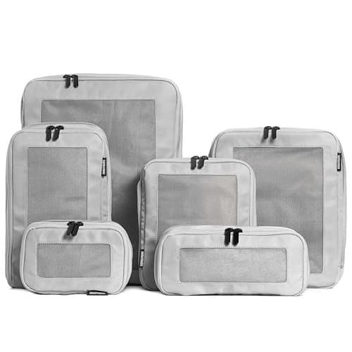 Aerotrunk Compression Packing Cubes for Travel Luggage Organizer Bags Double Zipper Packing Cubes for Suitcases 6Pack Light Grey