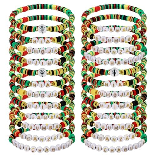 Landical 24 Pcs Kwanzaa Festival Bracelets Bulk African Holiday Party Favors Kwanzaa Party Supplies African Kente Bracelets Celebrating Gift Wristbands for Women Men Christmas Holiday