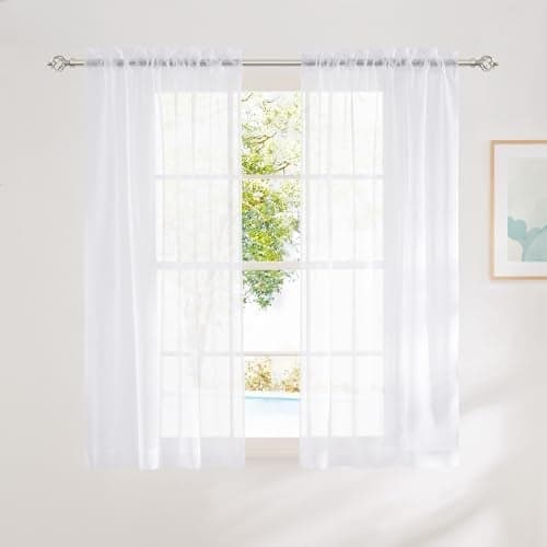 NICETOWN White Sheer Curtains 63 inches Long for Bedroom, Rod Pocket Lightweight Drapes Home Decor Voile Sheer Air & Breathable Window Treatments for Kids Room, W42 x L63, 2 Panels