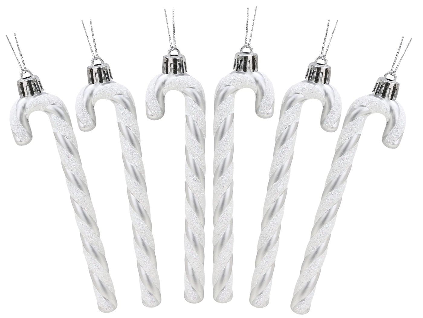 Christmas Concepts Pack Of 613cm Glitter Candy Cane Christmas Tree Decorations Silver White