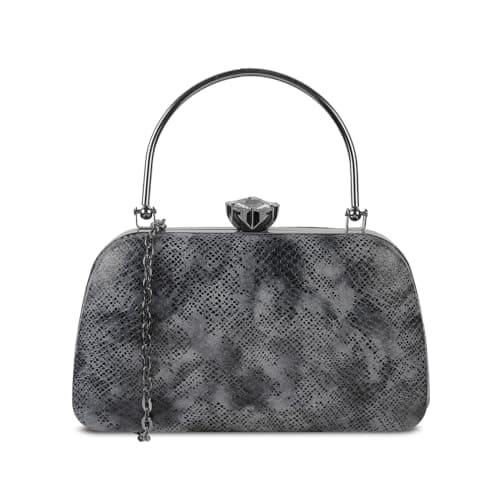 Mochi Women's Grey Fashionable Faux Leather Party Clutch (38-138)