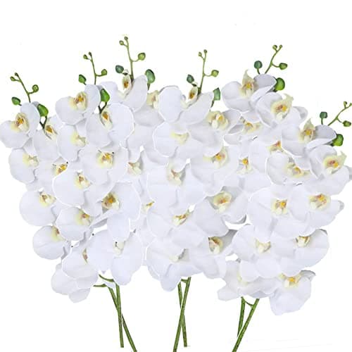 27" Artificial Phalaenopsis Flowers 6 Pcs White Perhaps Faint Yellow Artificial Orchid Flowers Stem Plants for Home Décor