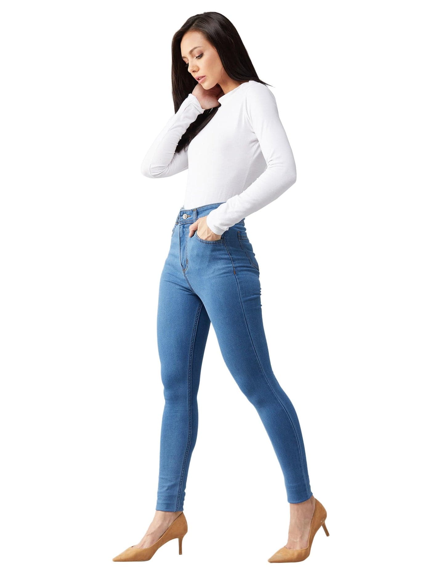 Miss Chase Women's Blue Skinny High Rise Distressed Regular Length Denim Jeans (MCAW18DEN02-76-115-28, Blue, 28)