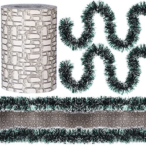 Blulu Christmas Village Accessories Street Mat Decor Hedge Snow Brick Pattern for Mini Flexible Sisal Hedge Pine Tree Landscape Accessories for Christmas Village