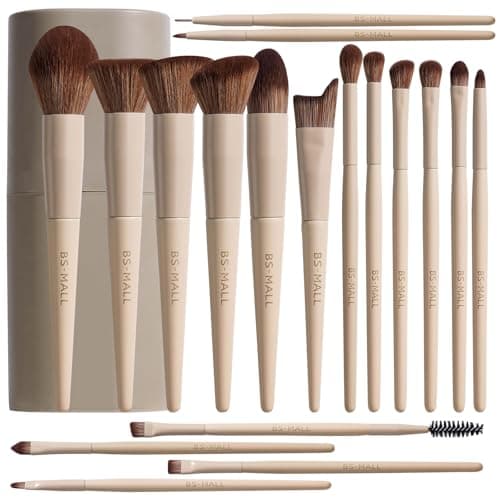 BSMALL Professional Makeup Brush Set with Travel Case Soft Synthetic Face Eye Brushes for Foundation Concealer Powder Blush Eyeshadow for Beginners Beauty Enthusiasts Makeup Artists 18PCS