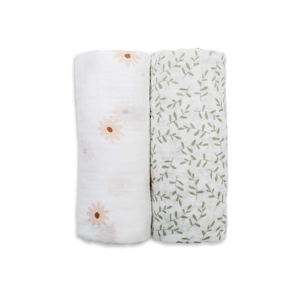 Lulujo Baby Swaddle Blankets Unisex Softest Breathable Cotton Muslin Swaddle Blanket Set Neutral Receiving Blanket for Girls Boys 40in x 40in Daisies Greenery 2Count