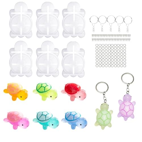 YRIHJIXQ 6Pcs Turtle Resin Mold KitSea Turtle Silicone Epoxy Resin Mold with Keychain Accessories3D Animal Resin Casting Mold for DIY Keychain PendantJewelry MakingHome Decoration