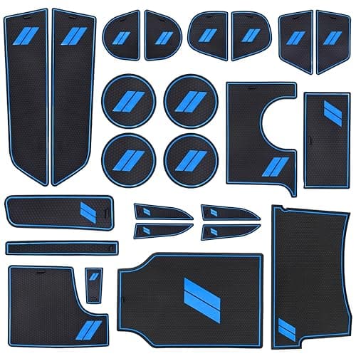 SENSHINE for Dodge Charger Accessories 2015-2021 2022 2023 2024 Non-Slip Anti Dust Cup Holder Insert Center Console Shifter Liner Trim Door Pocket Mats Premium Custom Interior 24PC Set (Blue Trim)