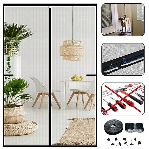 CHIYUNS Screen Door Mesh Magnetic Closure 34 x 82 inch, Self Closing Fiberglass Mosquito Net with Magnet for Doors, Heavy Duty Bug Fly Screens Curtain for Doorway, Keep Bugs Out, Pet Friendly