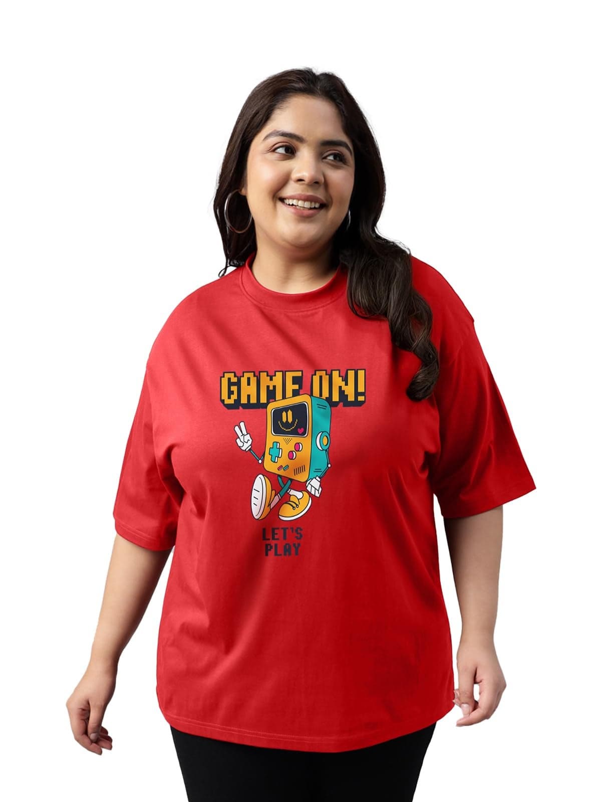 JUNEBERRY® 100% Pure Cotton Oversized Fit Latest & Trendy All Over Prints Half Sleeve Plus Size T-Shirt for Women & Girls (PS_JBGMON_RD_3XL)
