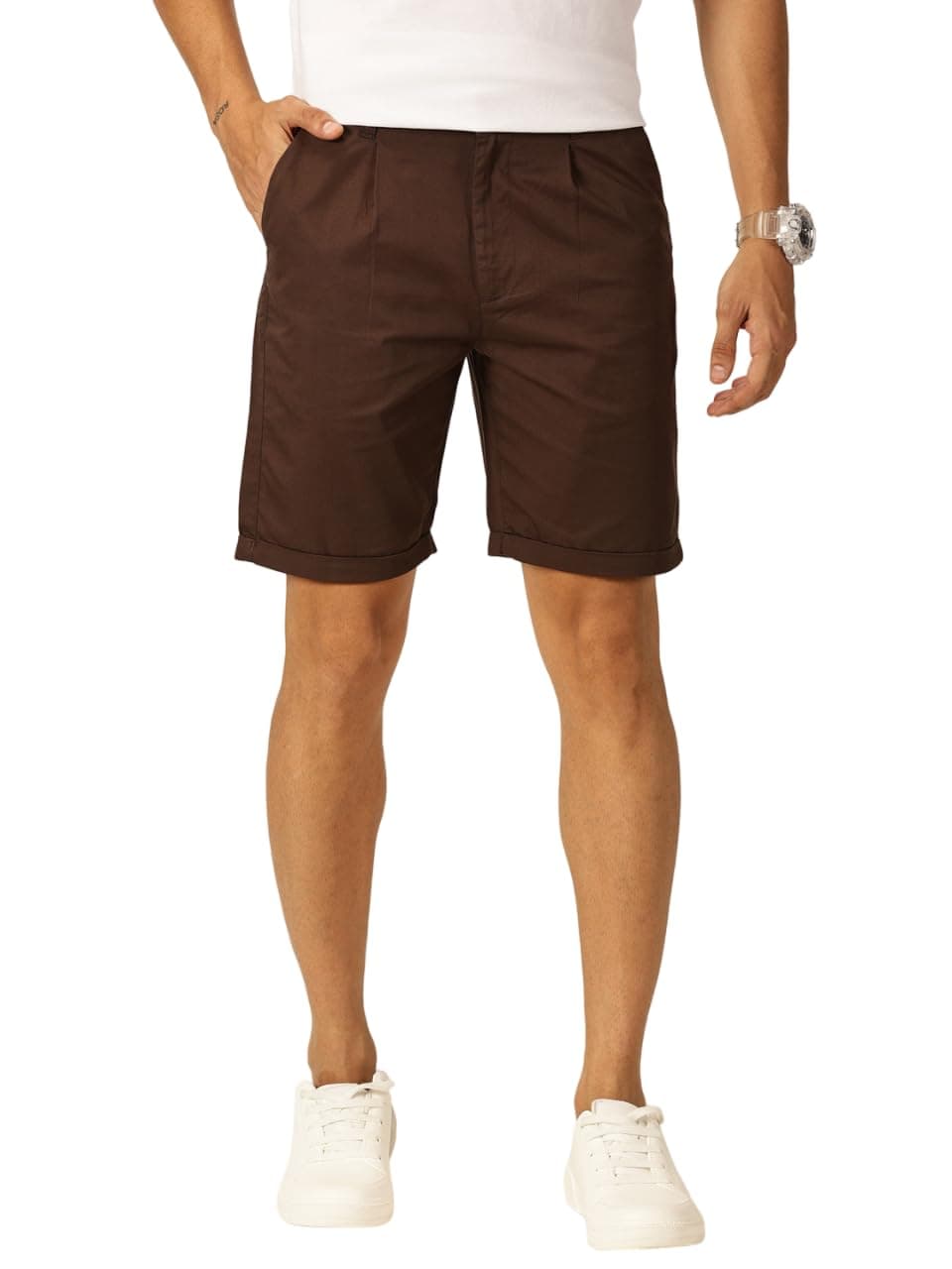 Thomas Scott Men 100% Cotton Smart Chino Shorts (TSS038_Coffee, 32)