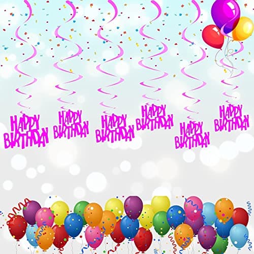SHANAYA Hanging Swirls for Birthday Decorations Items for Girls for Theme Birthday Party Items Party Decor - Pink Happy Birthday 12Pcs Set