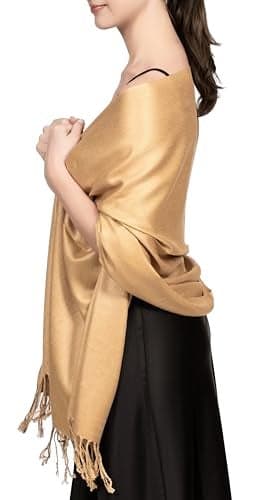Achillea Soft Silky Pashmina Scarf for Women – Shawl Wrap for Evening Dresses, Bridesmaids, Weddings & Everyday Wear (Camel)