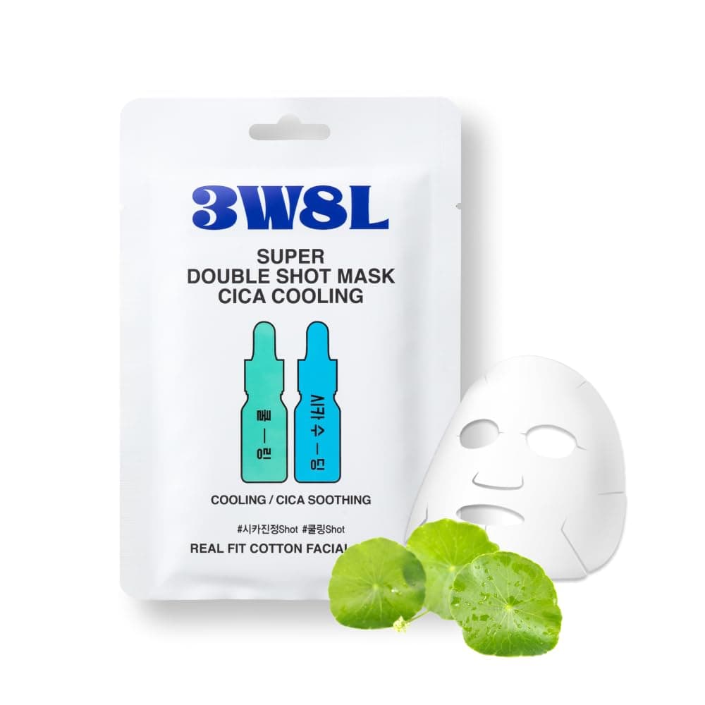 3W8L Super Double Shot Face Mask Cica Cooling 091 fl oz 53 C Caming Essence Heated Skin Daily Facial Mask Ecofriendly Pure Cotton Green Sheet Masks Korean Skin Care