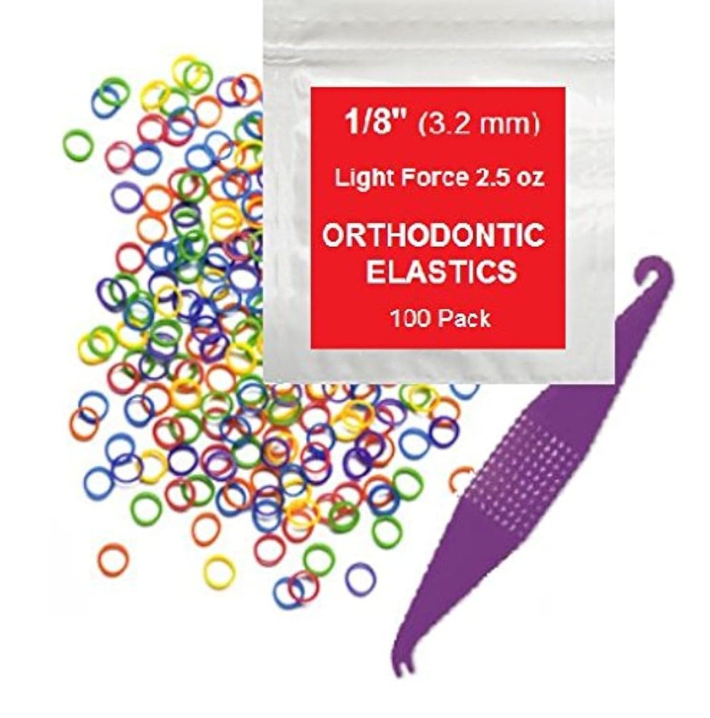 Orthodontic Rubber Bands for Braces Premium Quality Elastic Teeth Rubber Bands for Braces Fix Tooth Gaps Dreadlocks Includes Free Elastic Placer Light Force 25 oz 18 Inch Neon 100 Pack