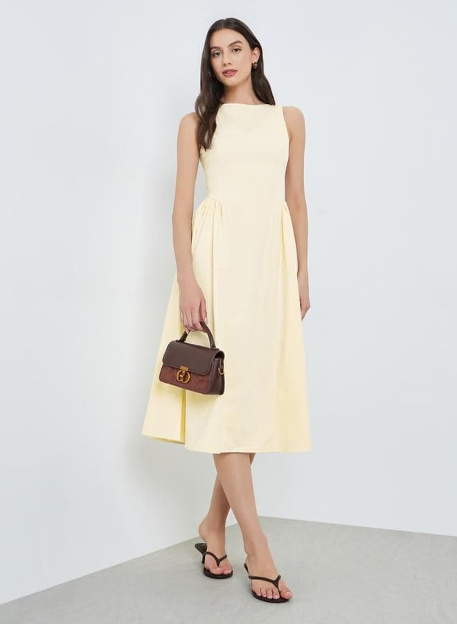 Yellow Solid Sleeveless Midi Dress