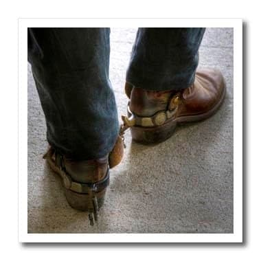 3dRose ht_98397_1 Man with Cowboy Boots with Spurs-Iron on Heat Transfer for White Material, 8 by 8-Inch