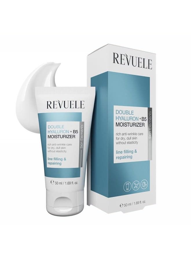 Double Hyaluronic + B5 Moisturiser - Moisturising Face Cream with Hyaluronic Acid & Pro-Vitamin B5, Plumps Skin, Smooths Fine Lines and Strengthens the Skin Barrier, Vegan, 50 ml