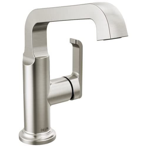 Delta Tetra MidHeight Brushed Nickel Bathroom Faucet 1 Hole Single Hole Bathroom Sink Faucet for Vanity Lumicoat Stainless 689SSPRDST Drain Not Included