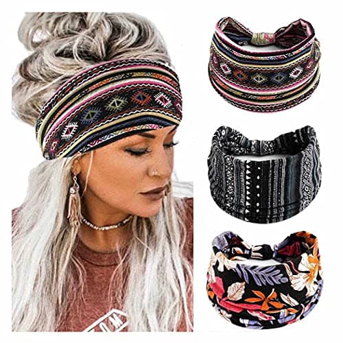Aceorna Boho Bandeau Headbands Wide Knot Hair Band Stretch Turban Head Wraps Fashion Hair Accessories for Women 3 Pcs (Chic)