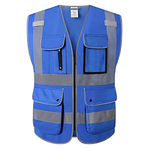 HATAUNKI Class 2 Retro-Reflection Safety Vests 9 Pockets and Front Zipper ANSI/ISEA 107-2015(Blue-3, Medium)