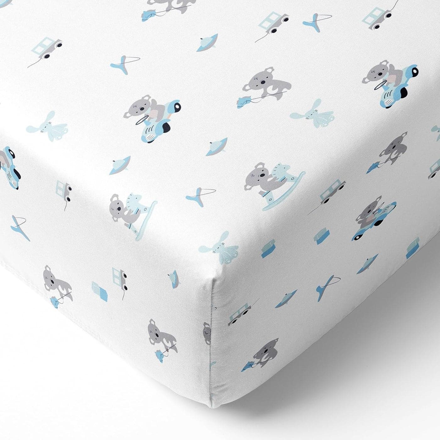 Cotton Baby Crib Fitted Bed Sheets for Cot Organic Twill Fabric Baby Bedding for New Born Infants Toddlers 52x28 Pack of 1 The White Cradle Blue Koala with Horse