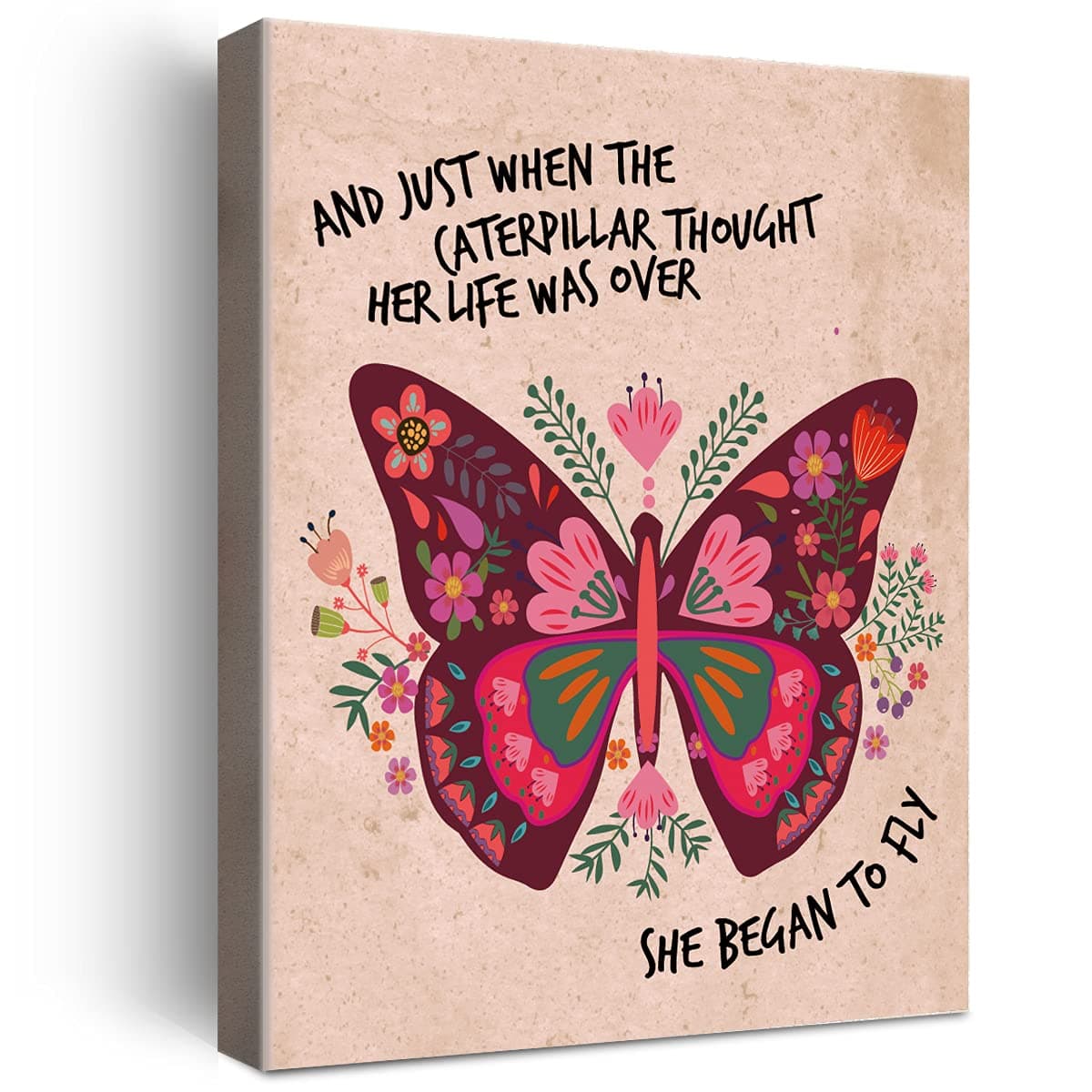 Butterfly Wall Art for Teen Girls Room DecorGirl Inspirational Quote She Begen to Fly Wall Decor Canvas Poster Print for Butterfly Lovers Teens Girls Bedroom Decor