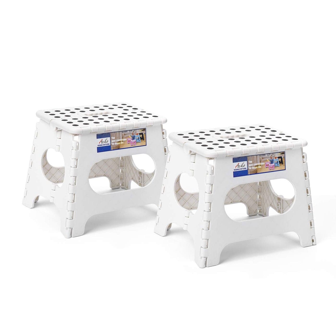 ACKO 2PACK Folding Step Stool 11 Height Premium Heavy Duty Foldable Stool for Kids and Adults Plastic Stepping Stool for Kitchen Bathroom White
