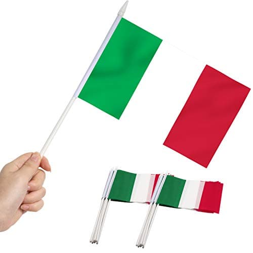 Anley Italy Mini Flag 12 Pack - Hand Held Small Miniature Italian Flags on Stick - Fade Resistant & Vivid Colors - 5x8 Inch with Solid Pole & Spear Top