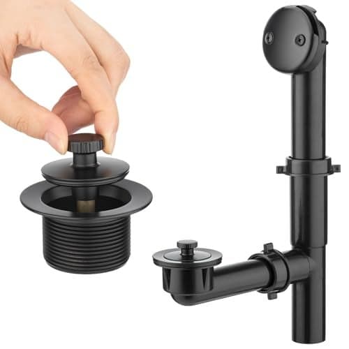 1 Pack Yariwiz 112 Matte Black Bathtub Tub Drain Kit Bath Waste Overflow Drain Tube Assembly with Universal Lift Turn Bathtub Drain and Overflow Faceplate Matte Black