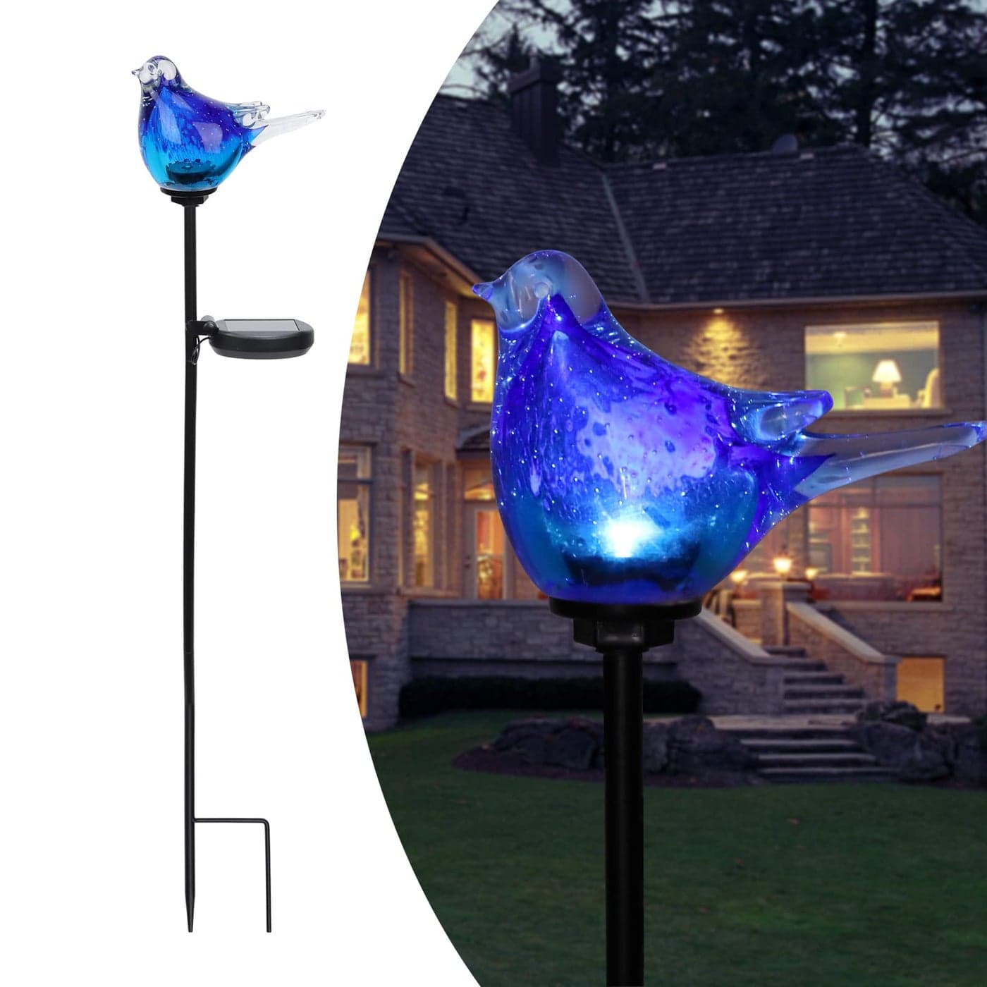 Afirst Solar Bluebird Garden Stake Lights Hand Blown Glass Decorative Garden Pathway Lights Outdoor Waterproof Bird Glass Stakes
