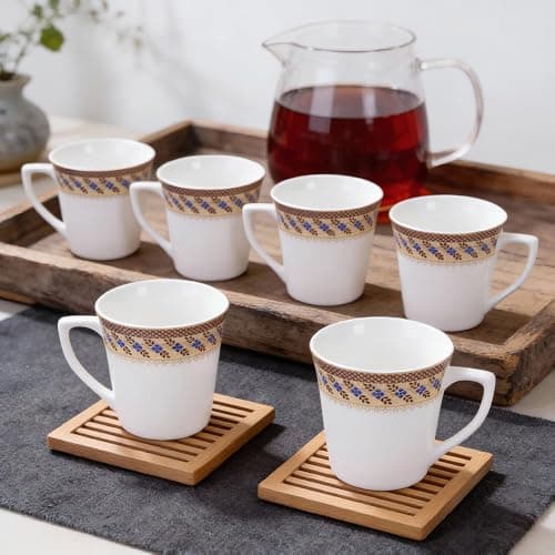 U.P.C. Ceramic Tea Cups Set of 6| Microwave & Dishwasher Safe Cup Set of 6 for Tea & Coffee | Premium Coffee Mugs Set of 6 | Stylish Cups & Mugs for Home & Office with Bone-Ash Free-150ml.