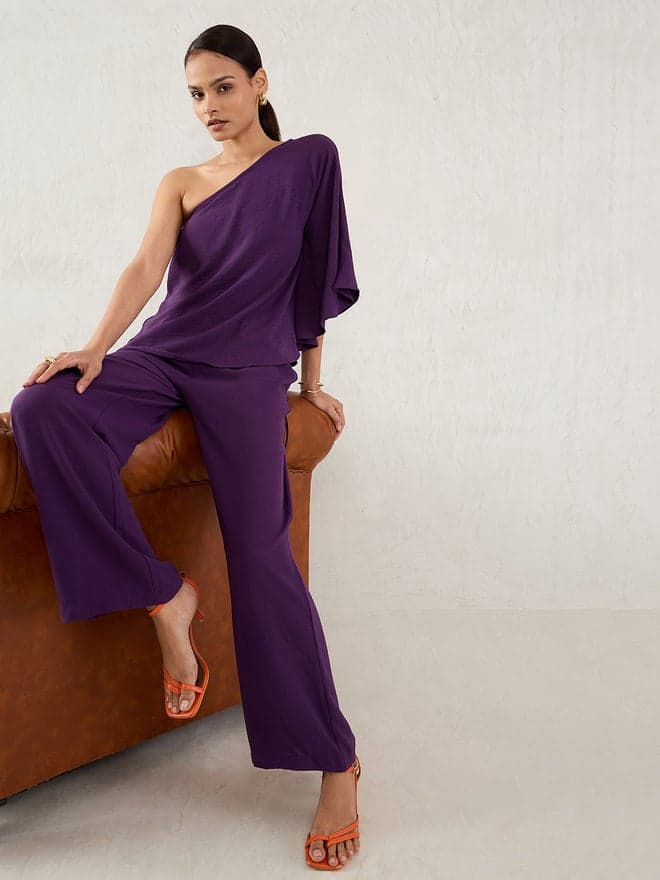 Purple One Shoulder Top and Trousers Co-Ords