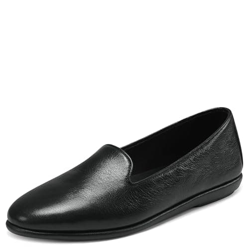 Aerosoles womens Betunia loafers shoes, Black Leather, 5.5 US