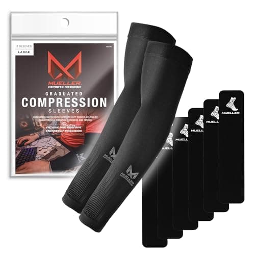 MUELLER Esports Medicine True Graduated Compression Gaming Arm Sleeves, For Men and Women, Fits Left and Right Arm, Black, Large