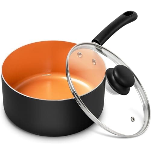 MICHELANGELO Nonstick Sauce Pan With Lid, 3QT Ceramic Saucepan, Copper Saucepans, PFAS-FREE Pot, Small Pots For Cooking, Multipurpose Cooking Pots For Home Kitchen, Dishwasher Safe