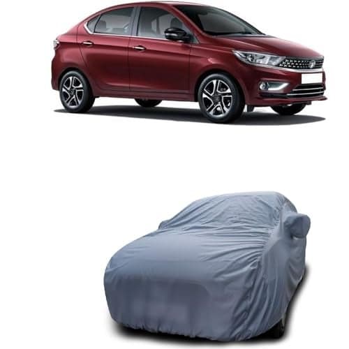 PURPLEHEART Car Body Cover Compatible with Tata Tigor Facelift (2020-2021) Car Cover Body with Mirror Pocket Triple Stitched Bottom Elastic Water Resistant UV Protection & Dustproof Car Cover-Grey 1
