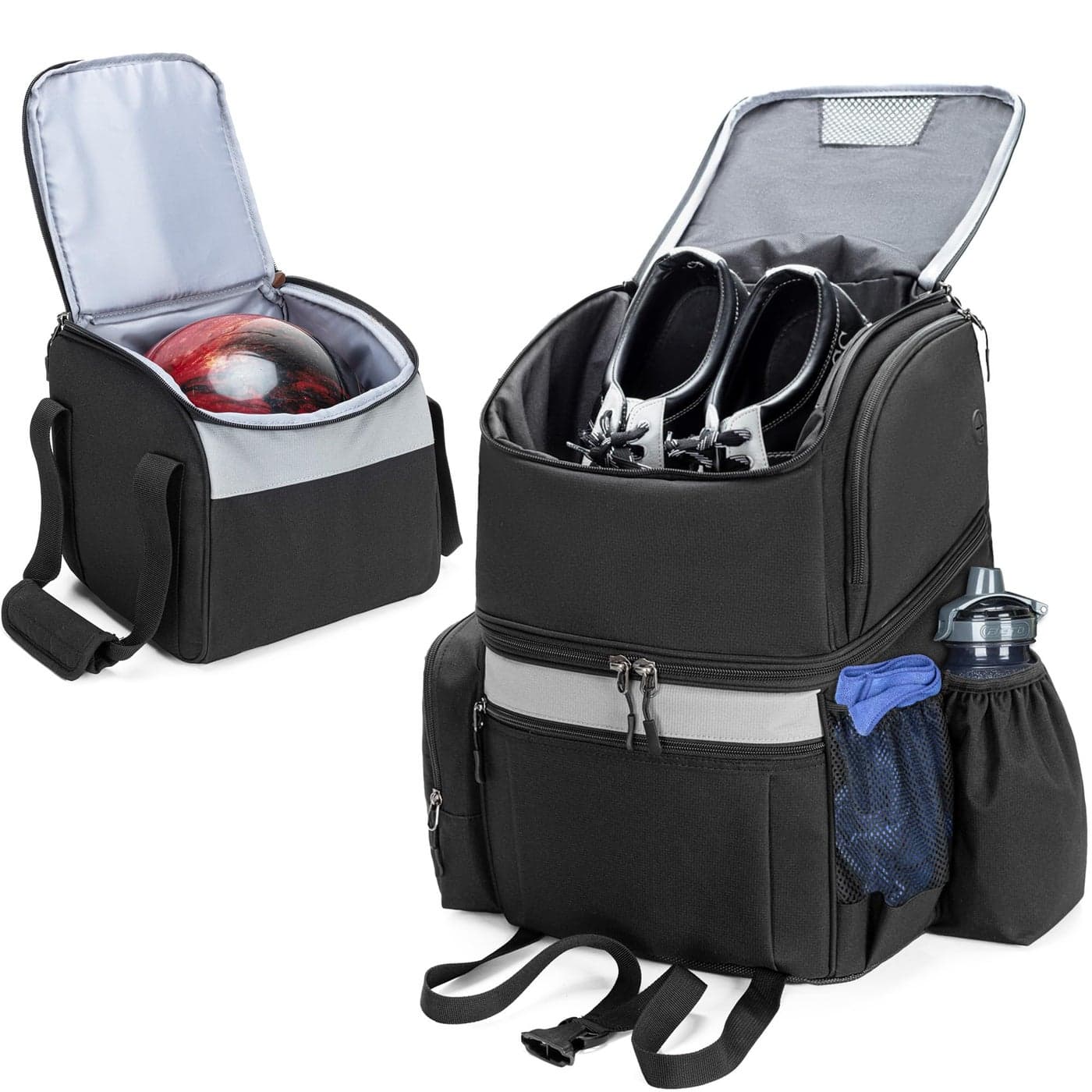 Goburos Bowling Backpack with Inner Tote Bag Ball Bag with Wooden Holder and Shoe Compartment Fits US Mens Size 16 Shoes Black