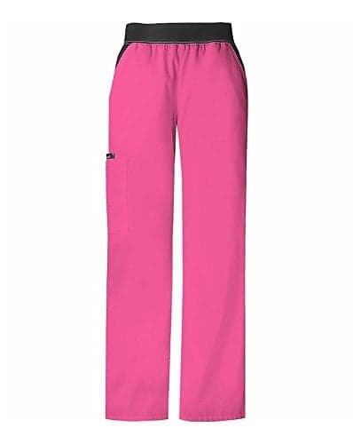 Cherokee Women's Scrubs Flexibles Mid-Rise Contrast Waist Pull-on Pant, Shocking Pink, XXX-Large