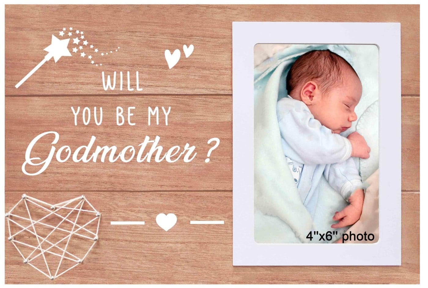 NZY Godmother Proposal Gifts for Best Friends Sister Bestie BFFWill You Be My GodmotherNew Godmom Announcement GiftsPromoted to Godmom to BeBaby Presents ShowerWooden Picture Frame Photo Frame