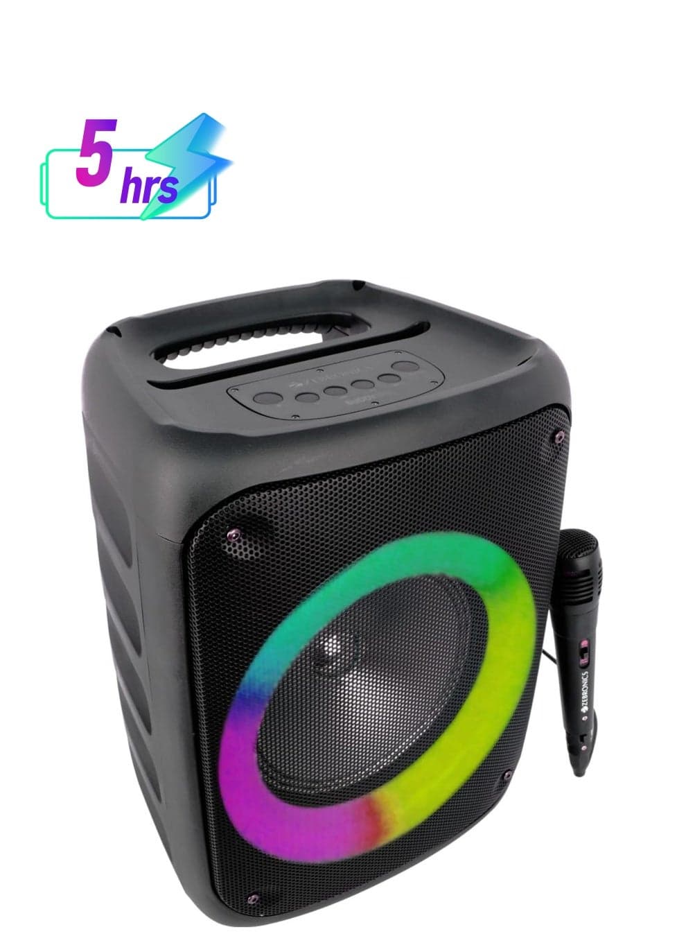 Zeb-Buddy 500 Portable Wireless Speaker with BT v5.0, 25W RMS Output, TWS, 20.3cm(8) Driver, 5H Backup, USB, mSD, AUX, FM Radio and Built in Rechargeable Battery
