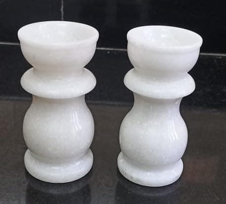 Jaipur Art Exports White Marble Candle Pillar Holders Stand for Home Office Restaurant Dinner Romantic Date Table Decorative Stone Made White 2 Piece 4 inch