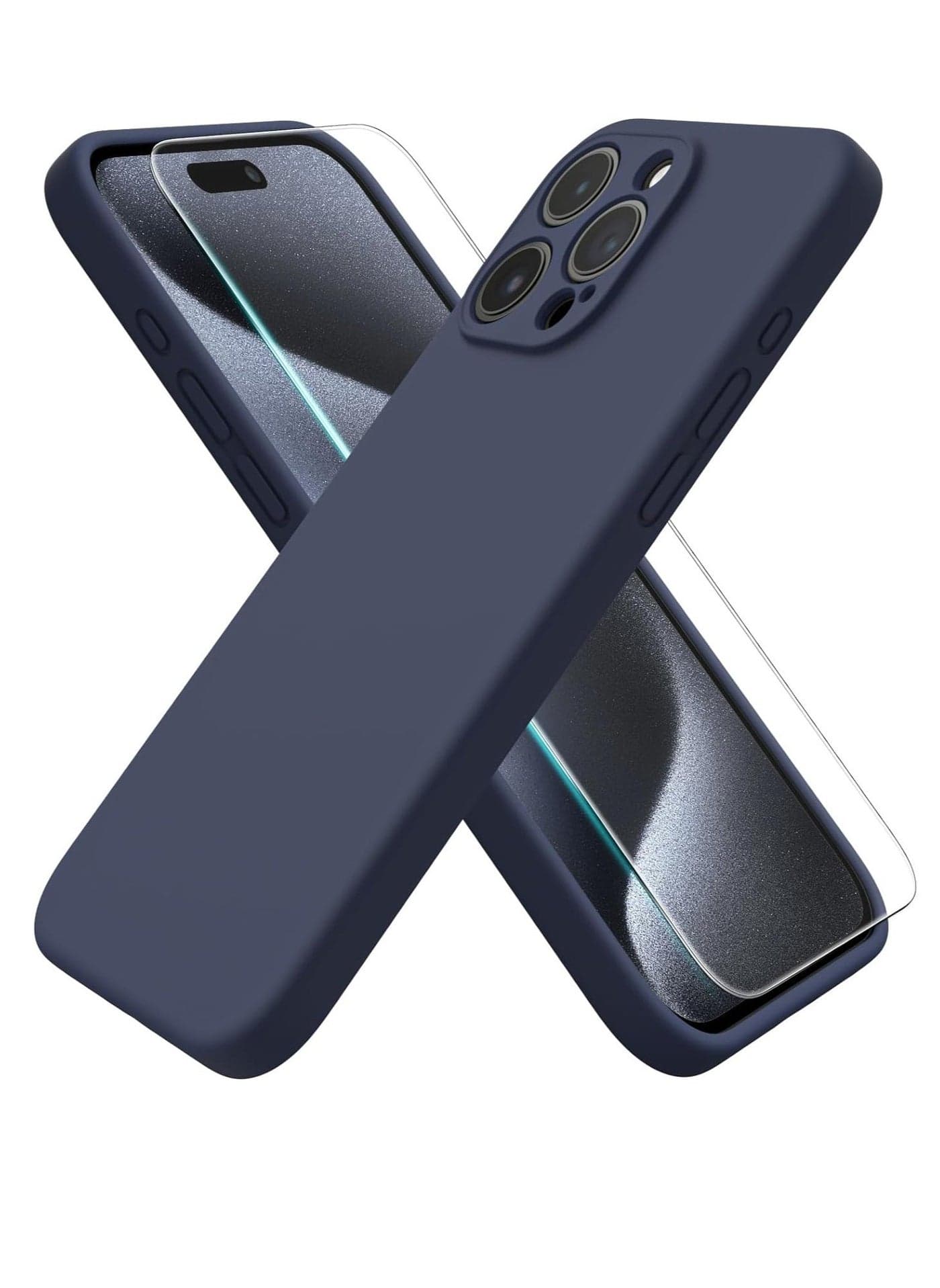 ELTRAZONE iPhone 15 Pro Max Case (6.7") – Midnight Blue Liquid Silicone with Screen Protector, Shockproof Rubber