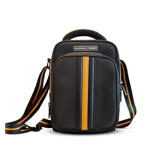 Nu Republic Triphop Voyager Loop Sling Bag | Travel case for Men & Women with Carbon Fibre Inspired Finish Vegan Leather Design | Water Resistant & Ultra Durable | Ideal for Everyday Carry-Black