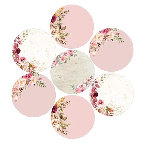 SLGIFT Vinyl Round Floral Theme Sticker, Self-Adhesive Vinyl Stickers, 40 Pieces, 2 x 2 Inches Round Sticker, 4 Unique Designs, R162