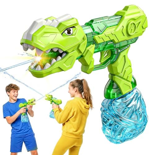 OMKSIH Electric Water Gun with Light Flash Automatic Squirt Guns 2632 FT Long Range Green Dinosaur Themed Powerful Water Gun for Kids Realistic Squirt Pistol for Summer Outdoor Theme Party