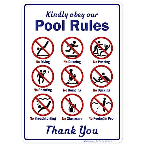 Kindly Obey Our Pool Rules Sign, 10x14 Inches, Rust Free .040 Aluminum, Fade Resistant, Made in USA by My Sign Center
