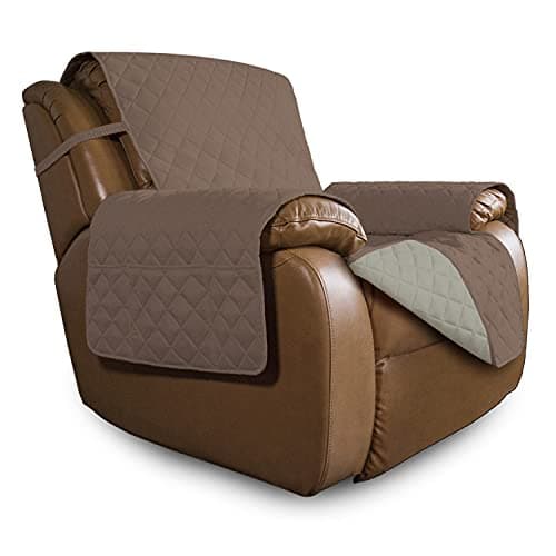 Easy-Going Oversized Recliner Cover Reversible Couch Cover Sofa Cover for Living Room Water Resistant Furniture Protector with Elastic Straps for Pets Dog (Oversized Recliner, Brown/Beige)